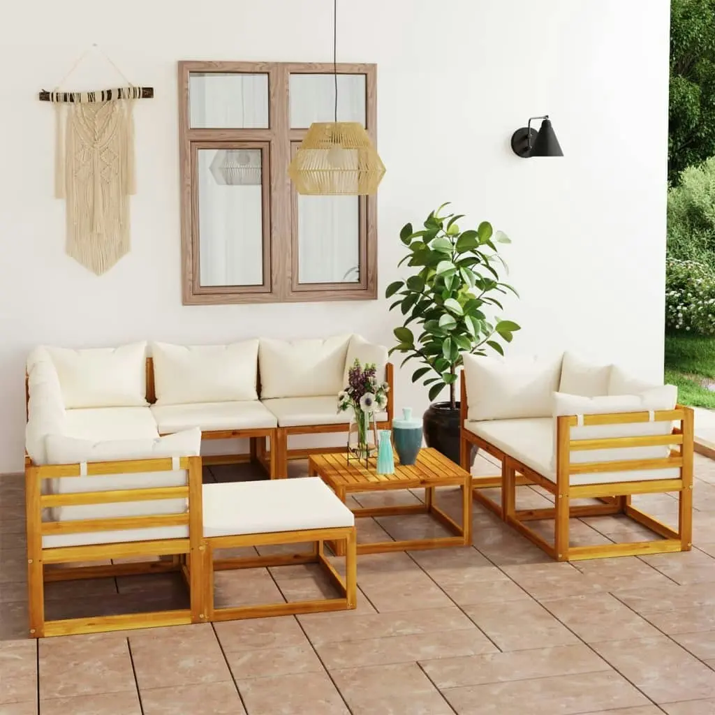 10 Piece Garden Lounge Set with Cushion Cream Solid Acacia Wood 3057647