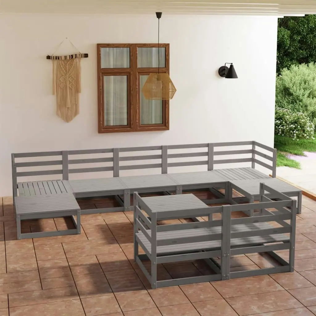 10 Piece Garden Lounge Set Grey Solid Pinewood 3078141