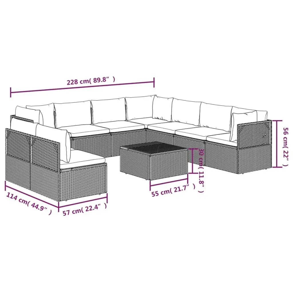 10 Piece Garden Lounge Set with Cushions Grey Poly Rattan 3157449