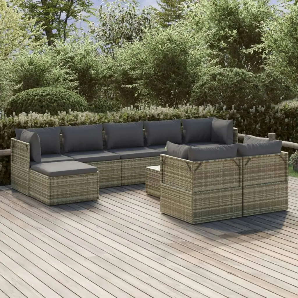 10 Piece Garden Lounge Set with Cushions Grey Poly Rattan 3157350