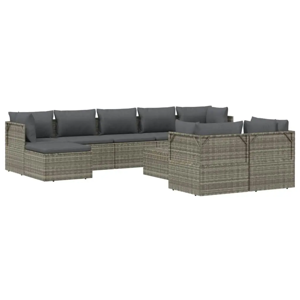 10 Piece Garden Lounge Set with Cushions Grey Poly Rattan 3157350