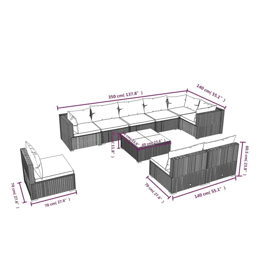 10 Piece Garden Lounge Set with Cushions Poly Rattan Black 3102567