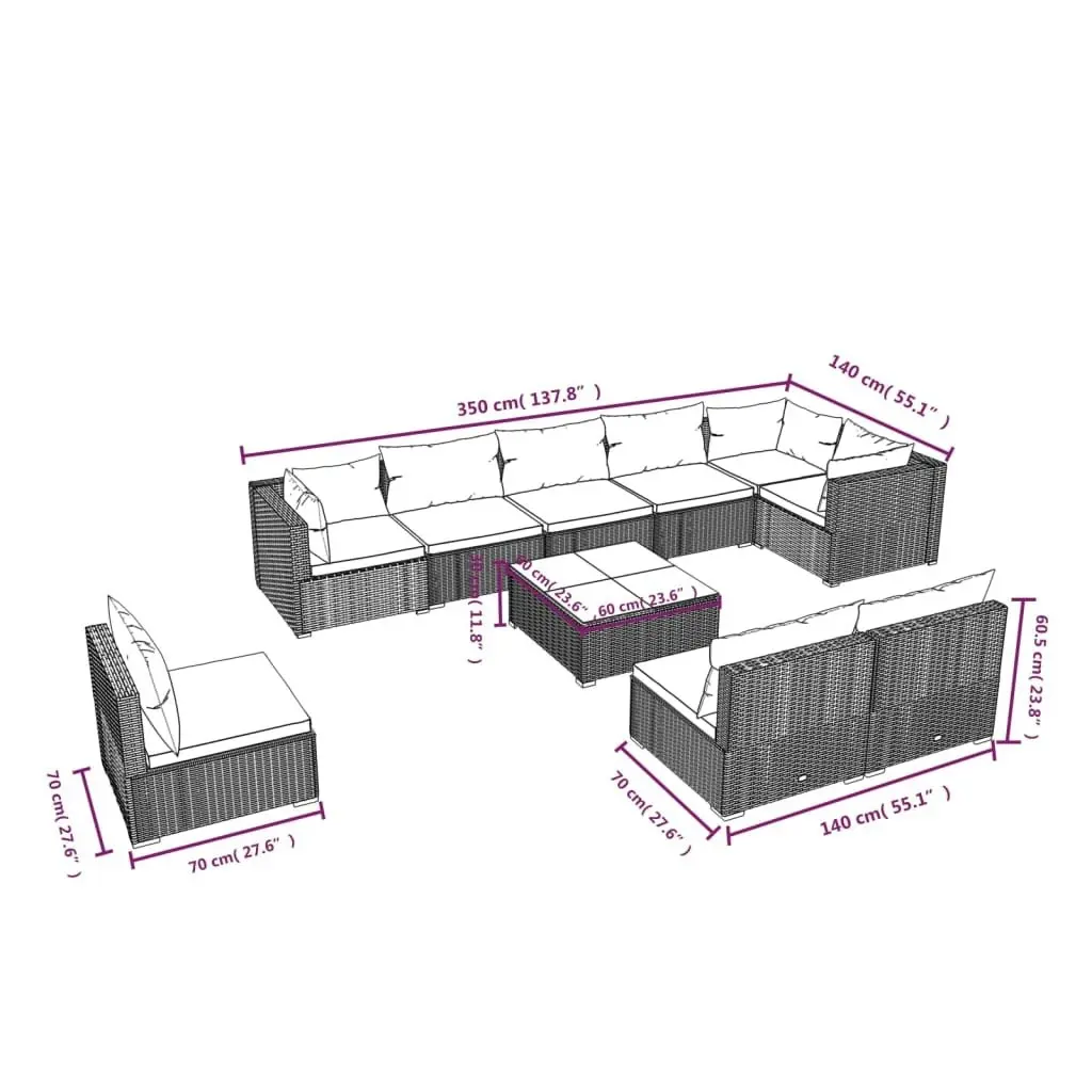 10 Piece Garden Lounge Set with Cushions Poly Rattan Brown 3102571