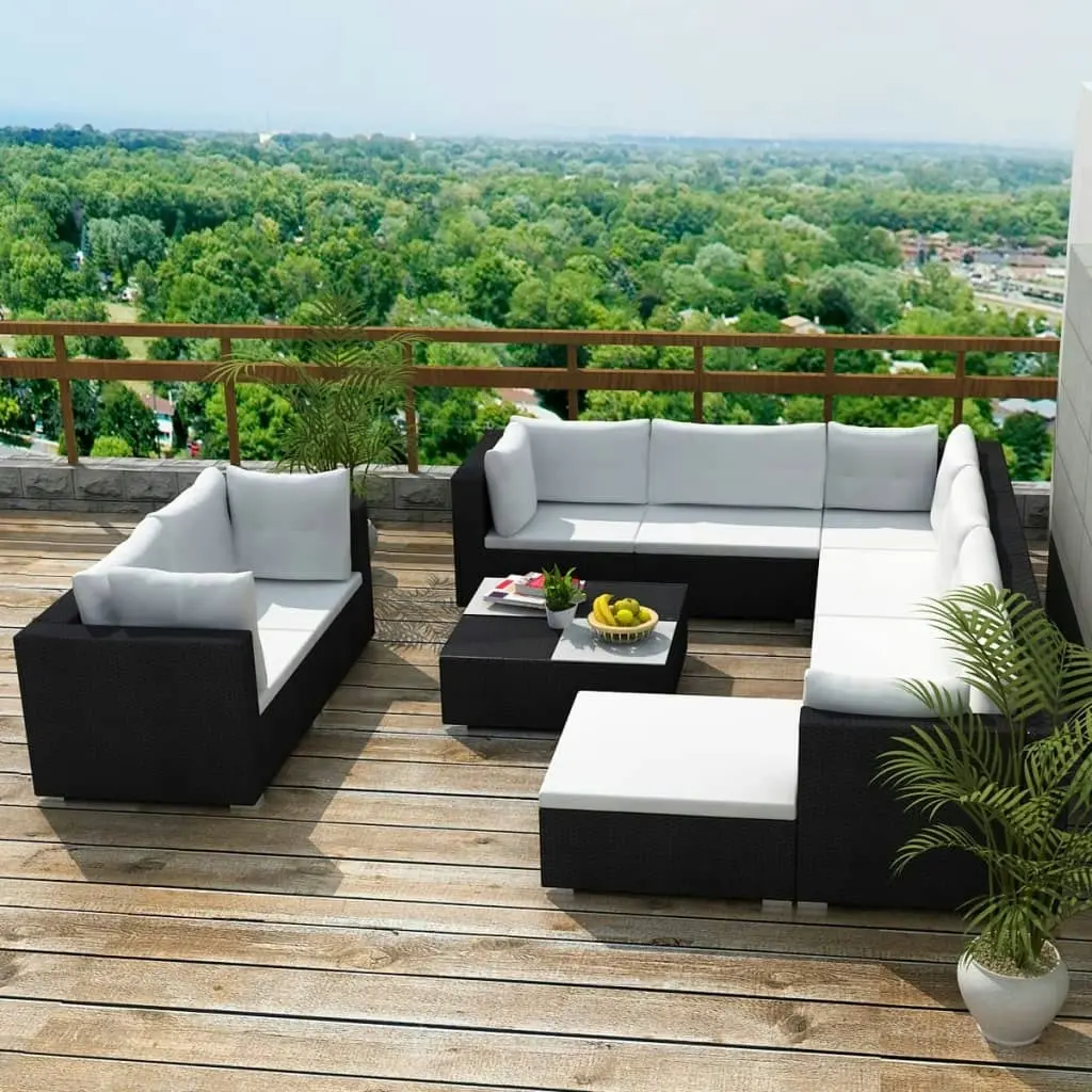 10 Piece Garden Lounge Set with Cushions Poly Rattan Black 41876