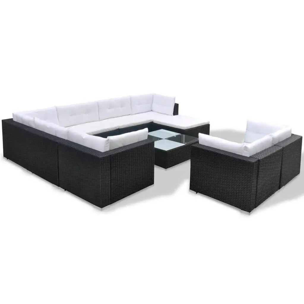 10 Piece Garden Lounge Set with Cushions Poly Rattan Black 41876