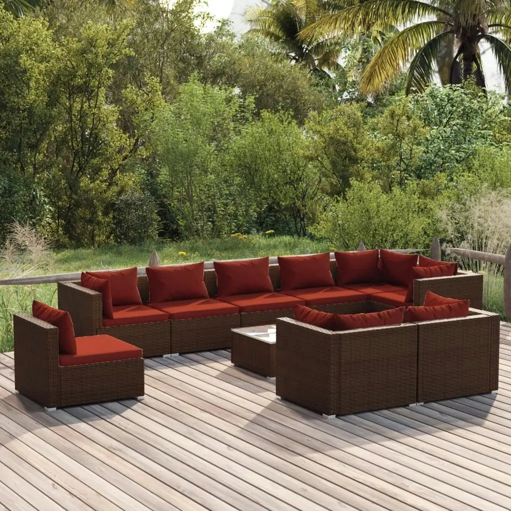 10 Piece Garden Lounge Set with Cushions Poly Rattan Brown 3102635