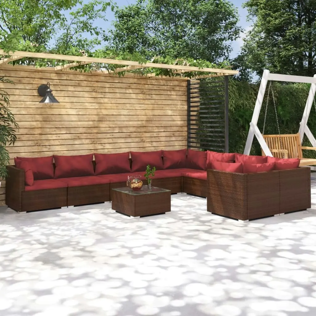 10 Piece Garden Lounge Set with Cushions Poly Rattan Brown 3102771