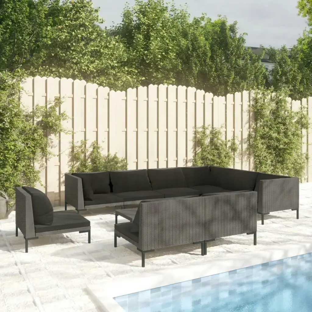 10 Piece Garden Lounge Set with Cushions Poly Rattan Dark Grey 3099877