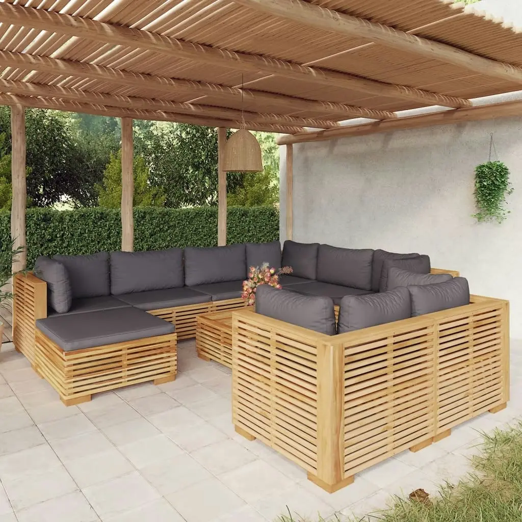 10 Piece Garden Lounge Set with Cushions Solid Teak Wood 3100882