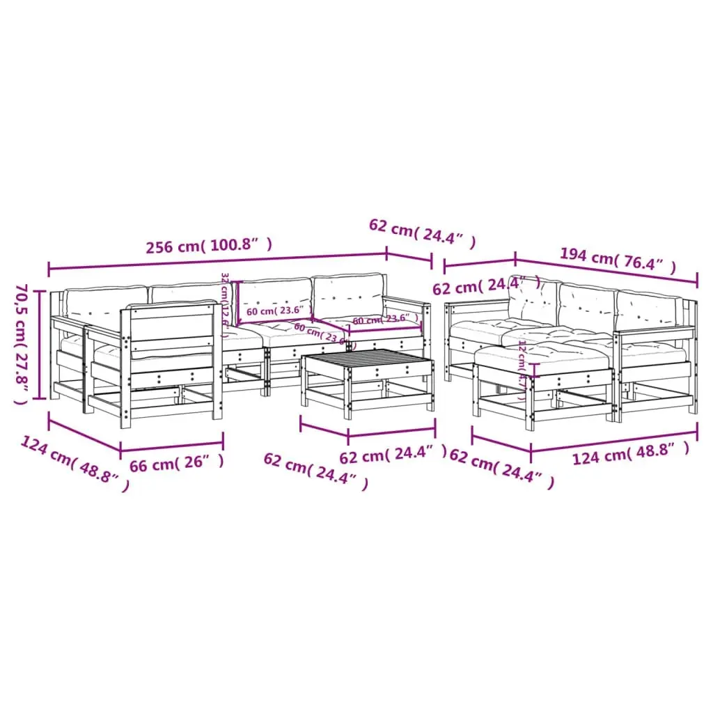 10 Piece Garden Lounge Set with Cushions White Solid Wood 3186089