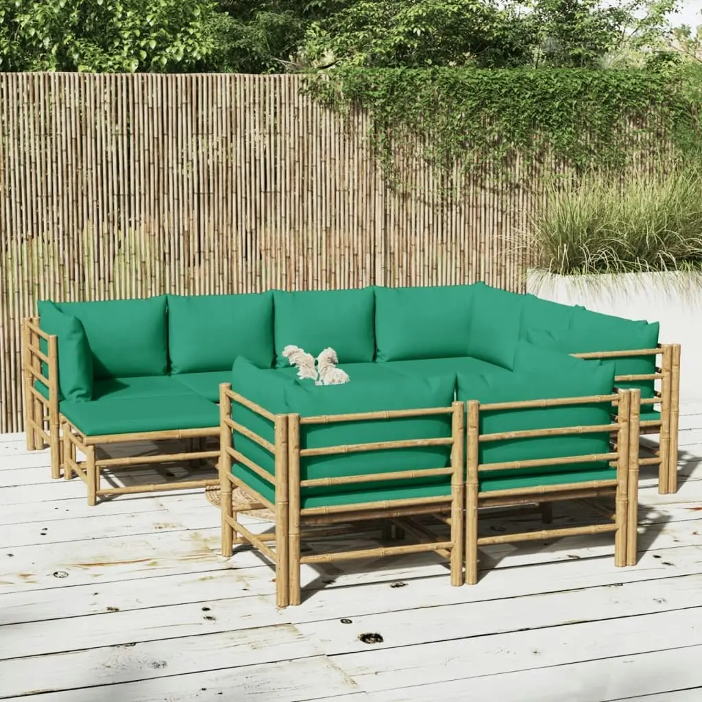 10 Piece Garden Lounge Set with Green Cushions  Bamboo 3155160