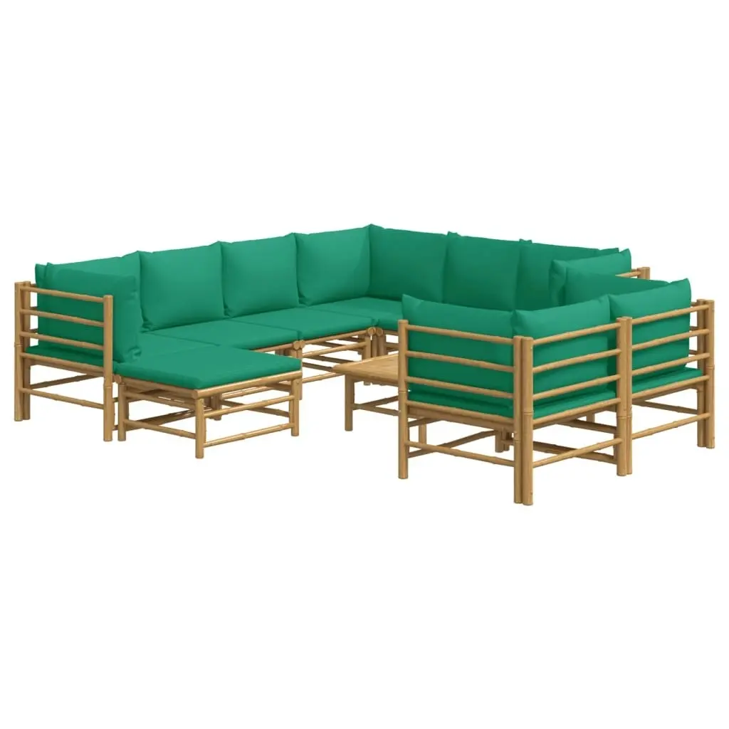 10 Piece Garden Lounge Set with Green Cushions  Bamboo 3155160