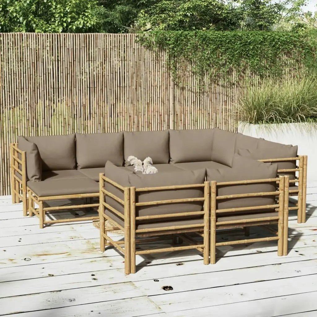 10 Piece Garden Lounge Set with Taupe Cushions  Bamboo 3155128