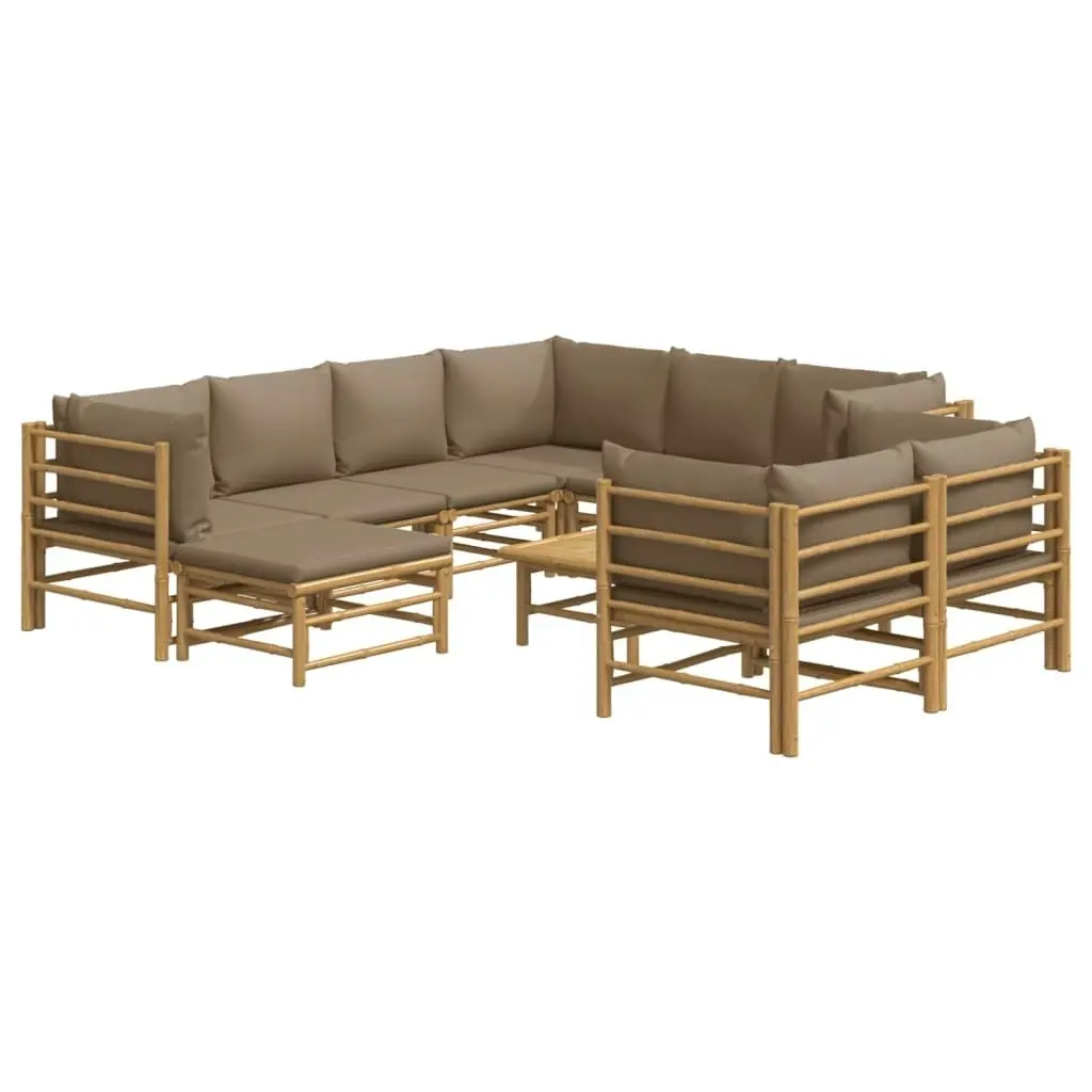 10 Piece Garden Lounge Set with Taupe Cushions  Bamboo 3155128