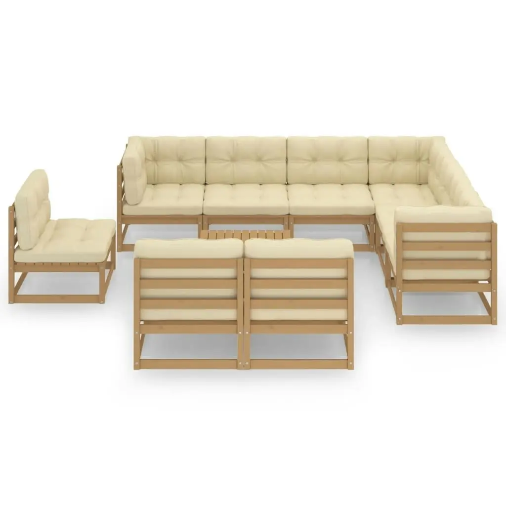 10 Piece Garden Lounge Set&Cushions Honey Brown Solid Pinewood 3076842