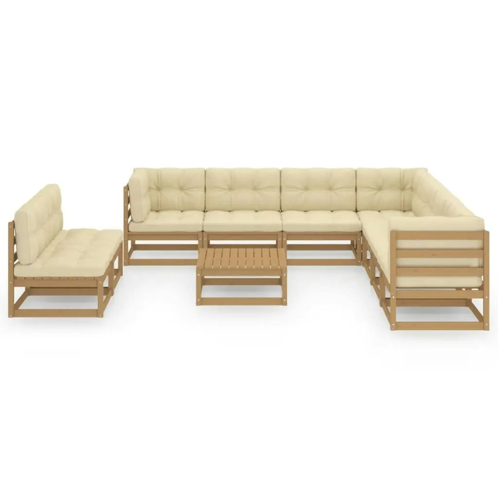 10 Piece Garden Lounge Set&Cushions Honey Brown Solid Pinewood 3076912