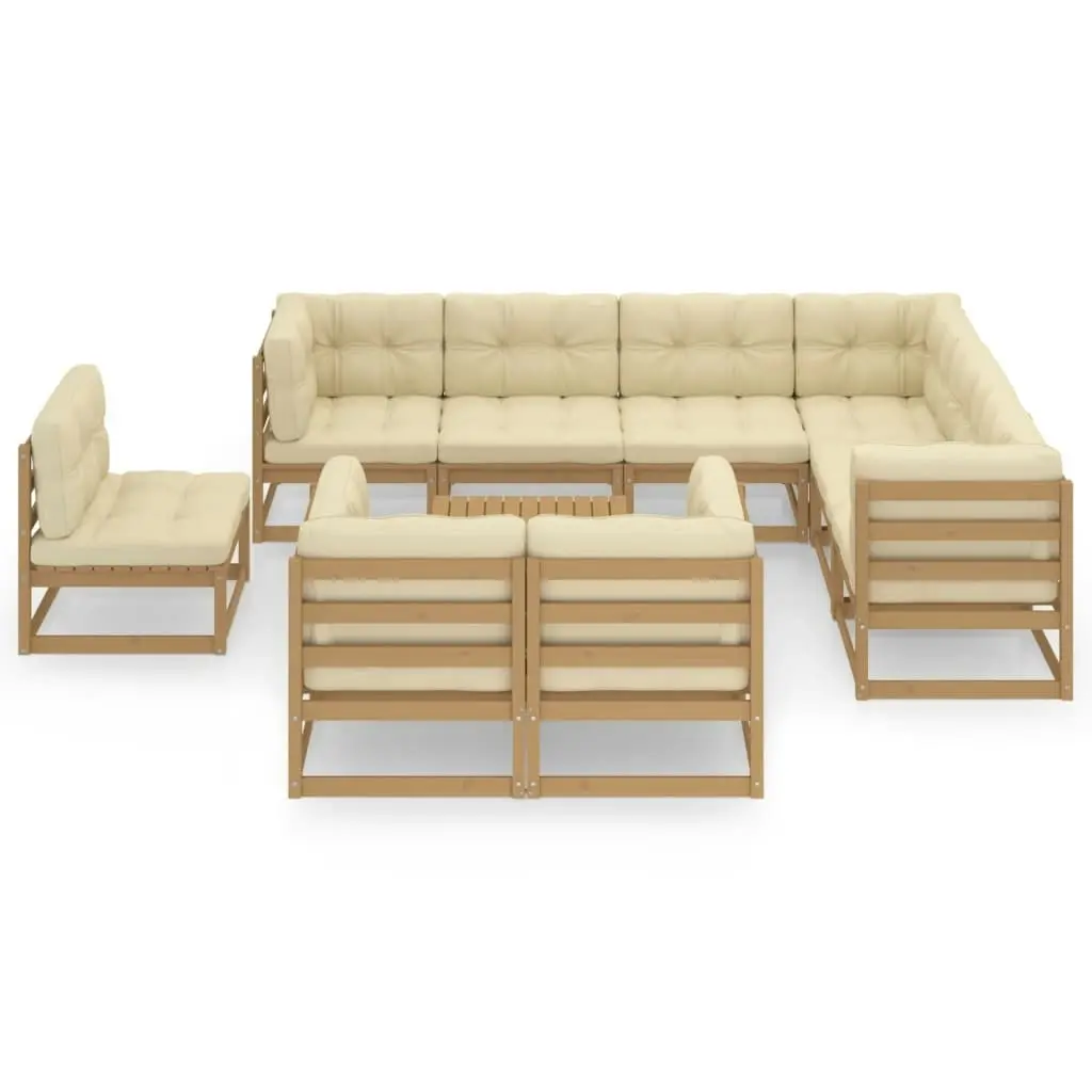 10 Piece Garden Lounge Set&Cushions Honey Brown Solid Pinewood 3076862