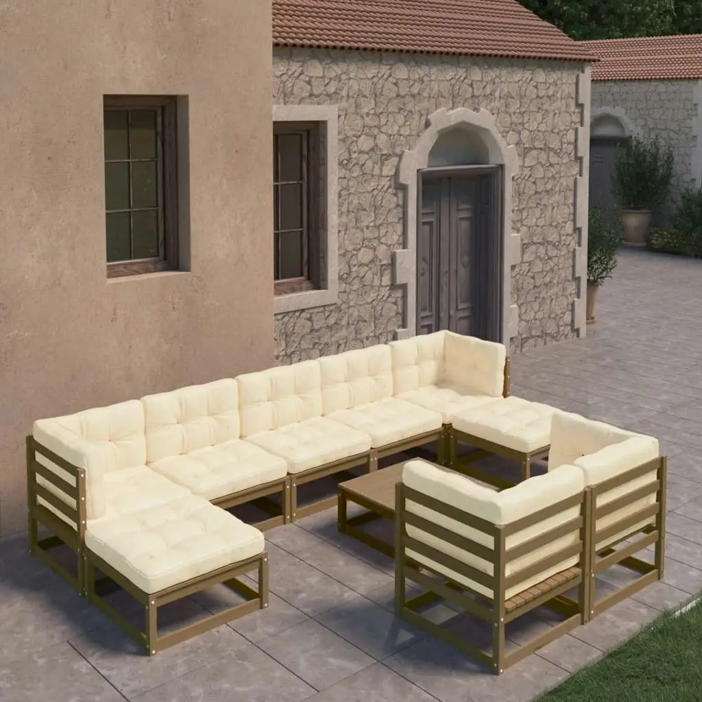 10 Piece Garden Lounge Set&Cushions Honey Brown Solid Pinewood 3077162