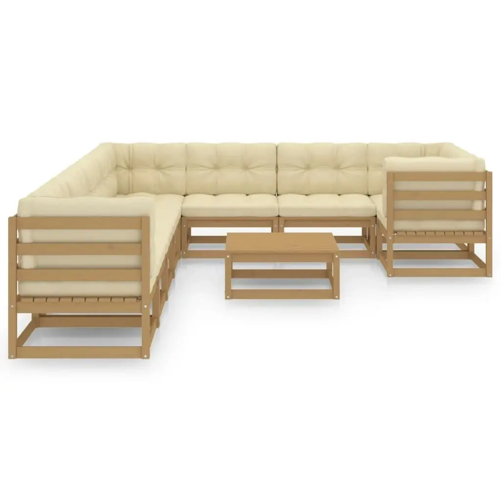 10 Piece Garden Lounge Set&Cushions Honey Brown Solid Pinewood 3077042