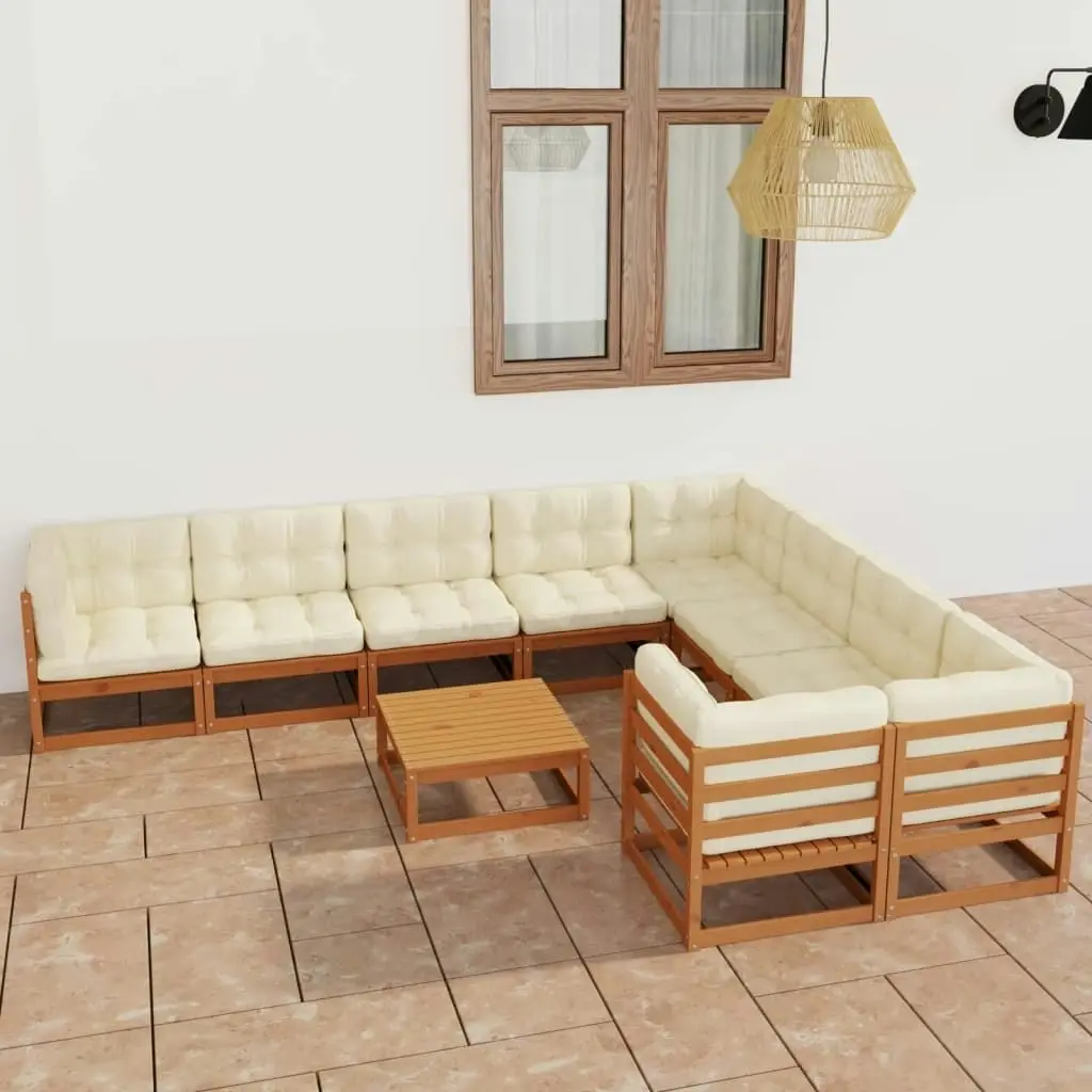 10 Piece Garden Lounge Set&Cushions Honey Brown Solid Pinewood 3077042