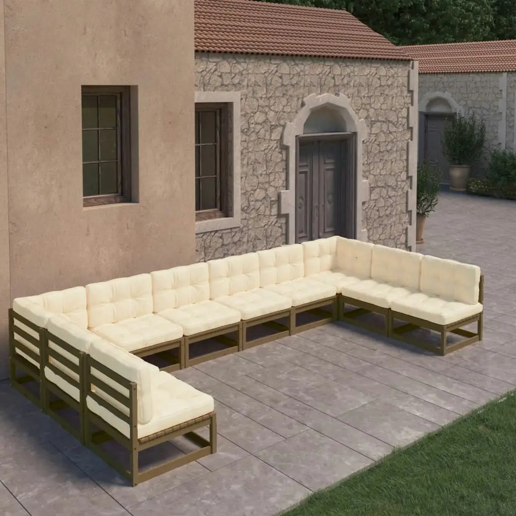 10 Piece Garden Lounge Set&Cushions Honey Brown Solid Pinewood 3077207