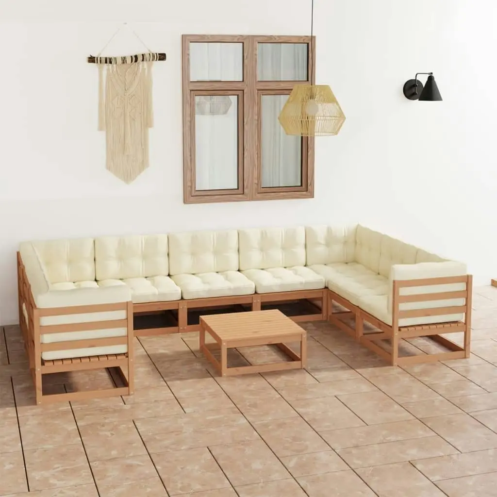 10 Piece Garden Lounge Set&Cushions Honey Brown Solid Pinewood 3078147