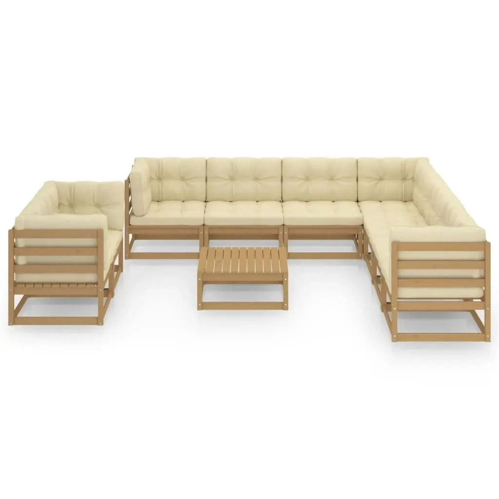 10 Piece Garden Lounge Set&Cushions Honey Brown Solid Pinewood 3076972