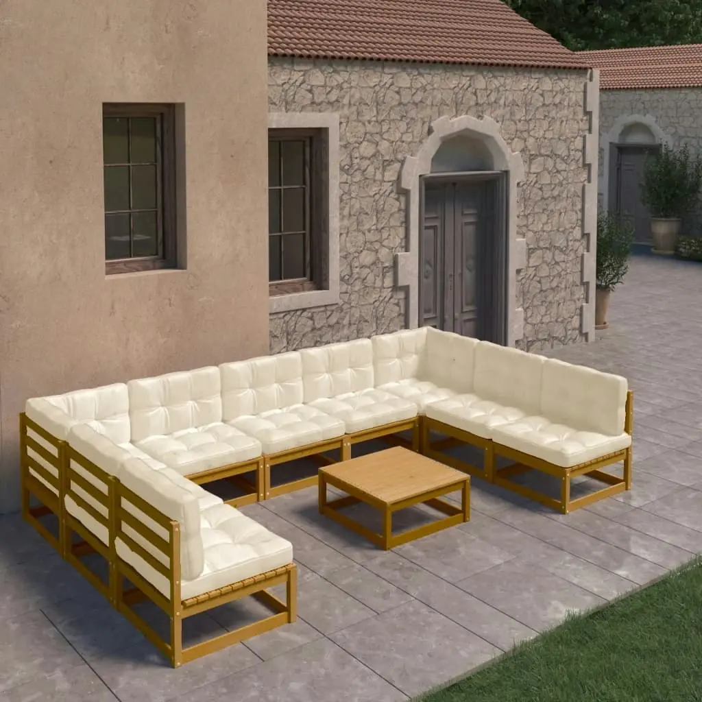 10 Piece Garden Lounge Set&Cushions Honey Brown Solid Pinewood 3077202