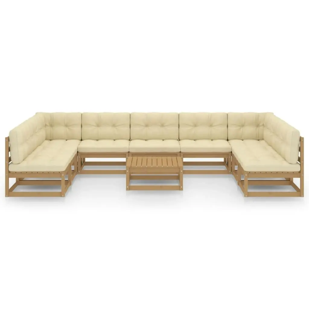 10 Piece Garden Lounge Set&Cushions Honey Brown Solid Pinewood 3077202