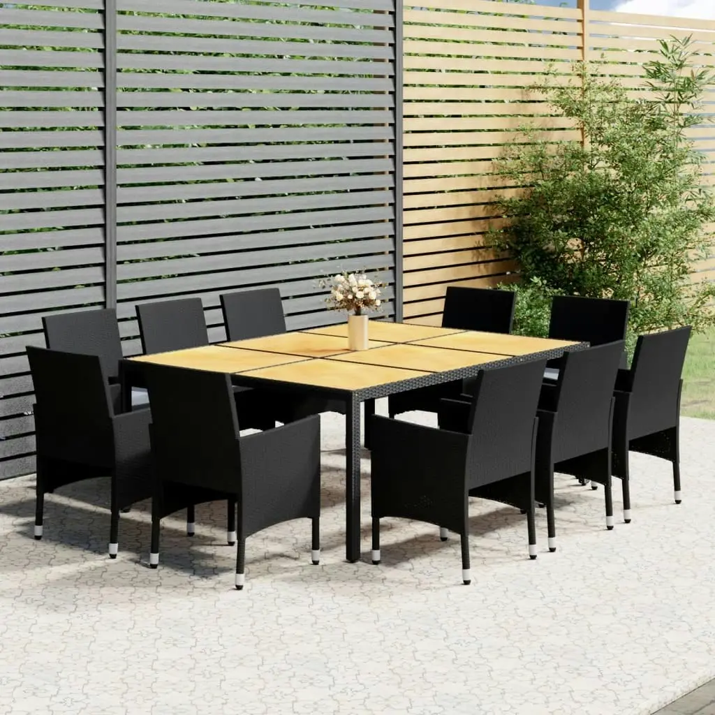 11 Piece Garden Dining Set Poly Rattan Black 3058566