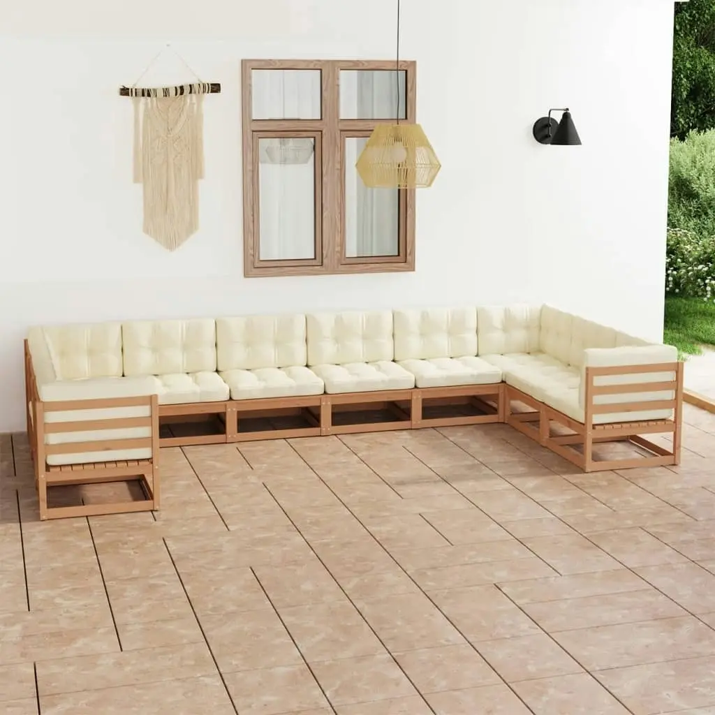 10 Piece Garden Lounge Set&Cushions Honey Brown Solid Pinewood 3077322