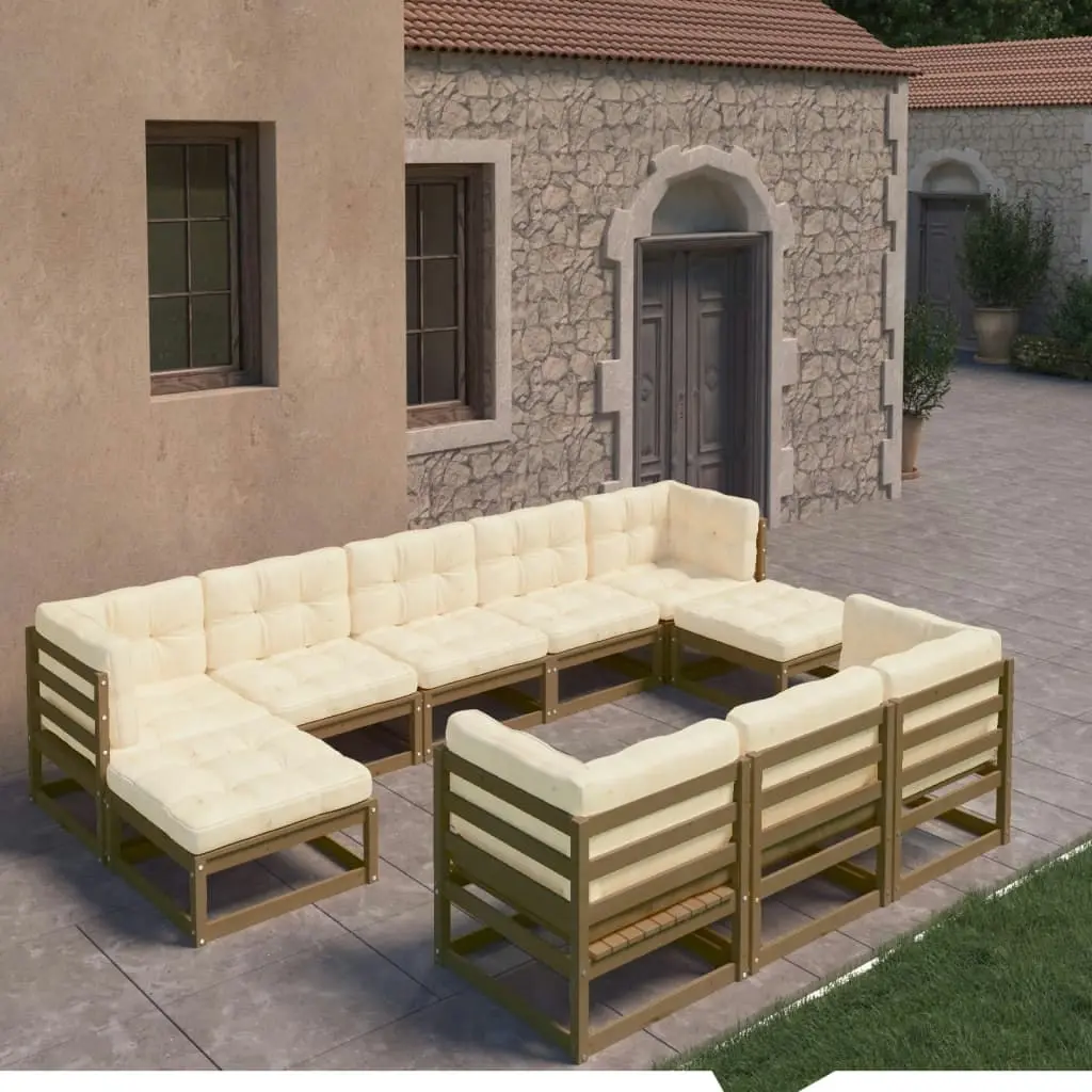 10 Piece Garden Lounge Set&Cushions Honey Brown Solid Pinewood 3077167