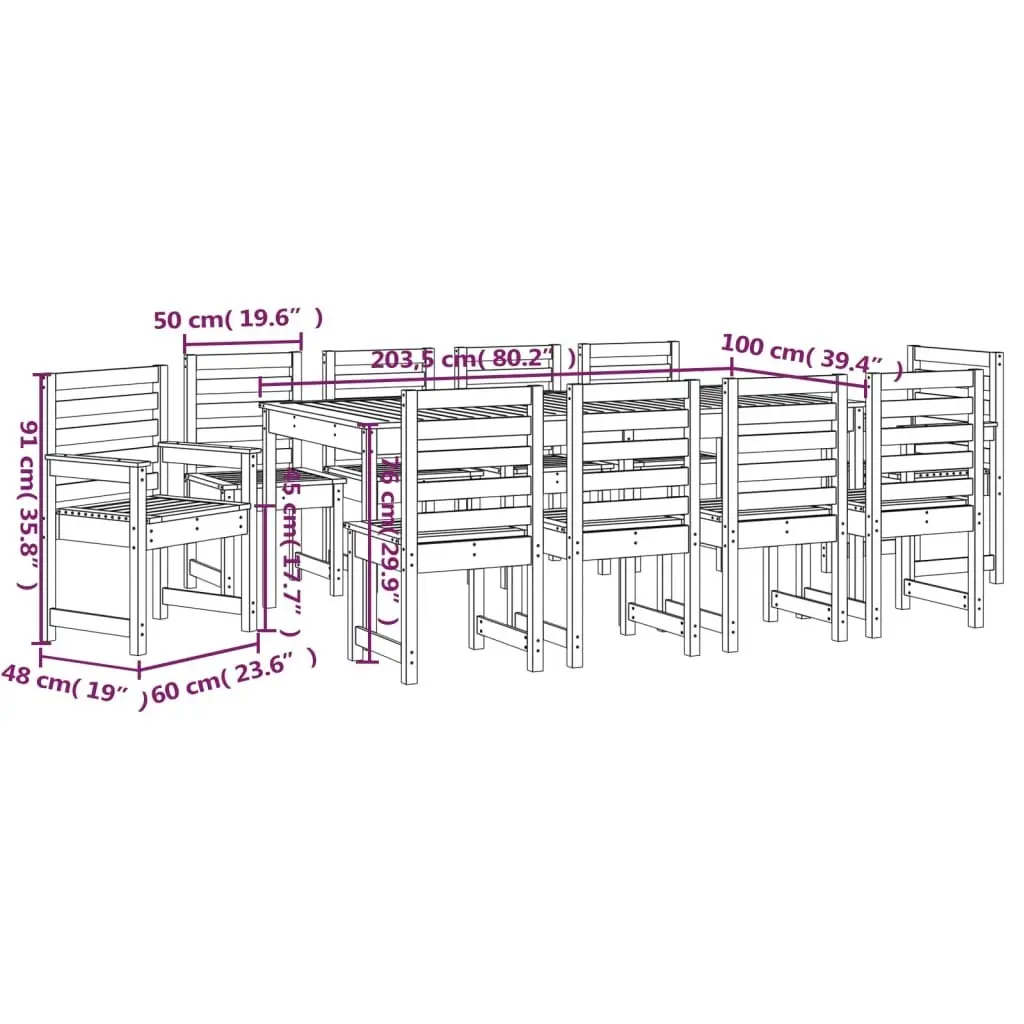 11 Piece Garden Dining Set Solid Wood Pine 3154719