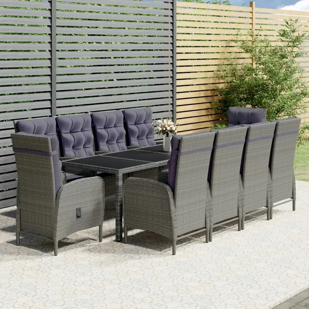 11 Piece Garden Dining Set Poly Rattan Grey 3058558