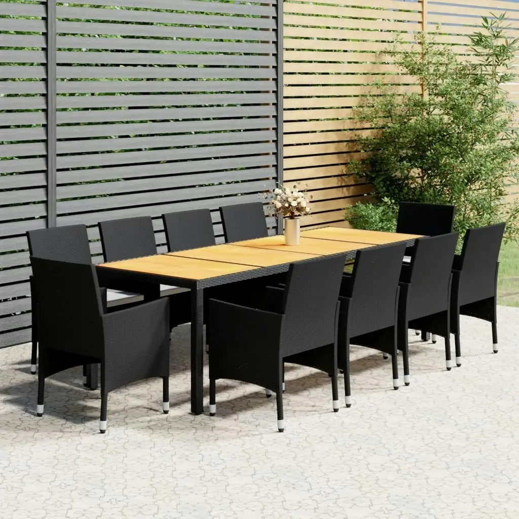 11 Piece Garden Dining Set Poly Rattan Black 3058576