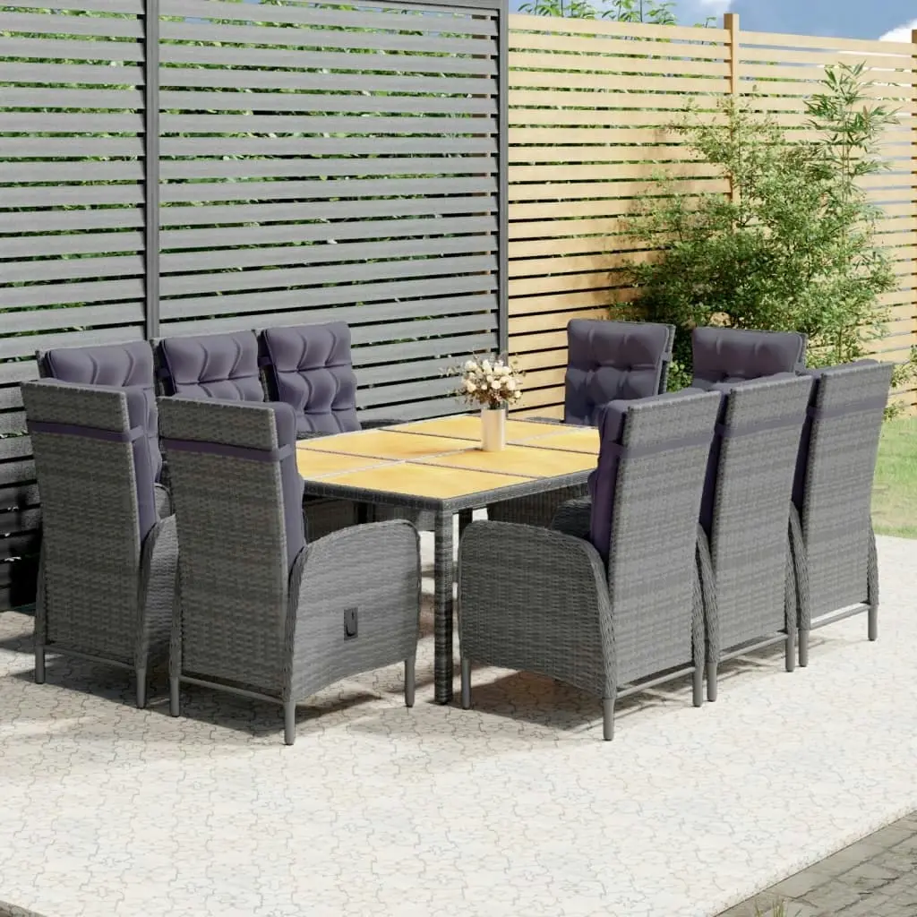 11 Piece Garden Dining Set Poly Rattan Grey 3058555