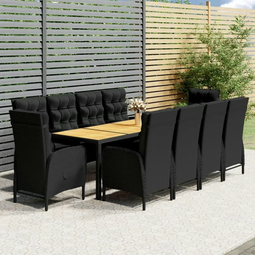 11 Piece Garden Dining Set Poly Rattan Black 3058561