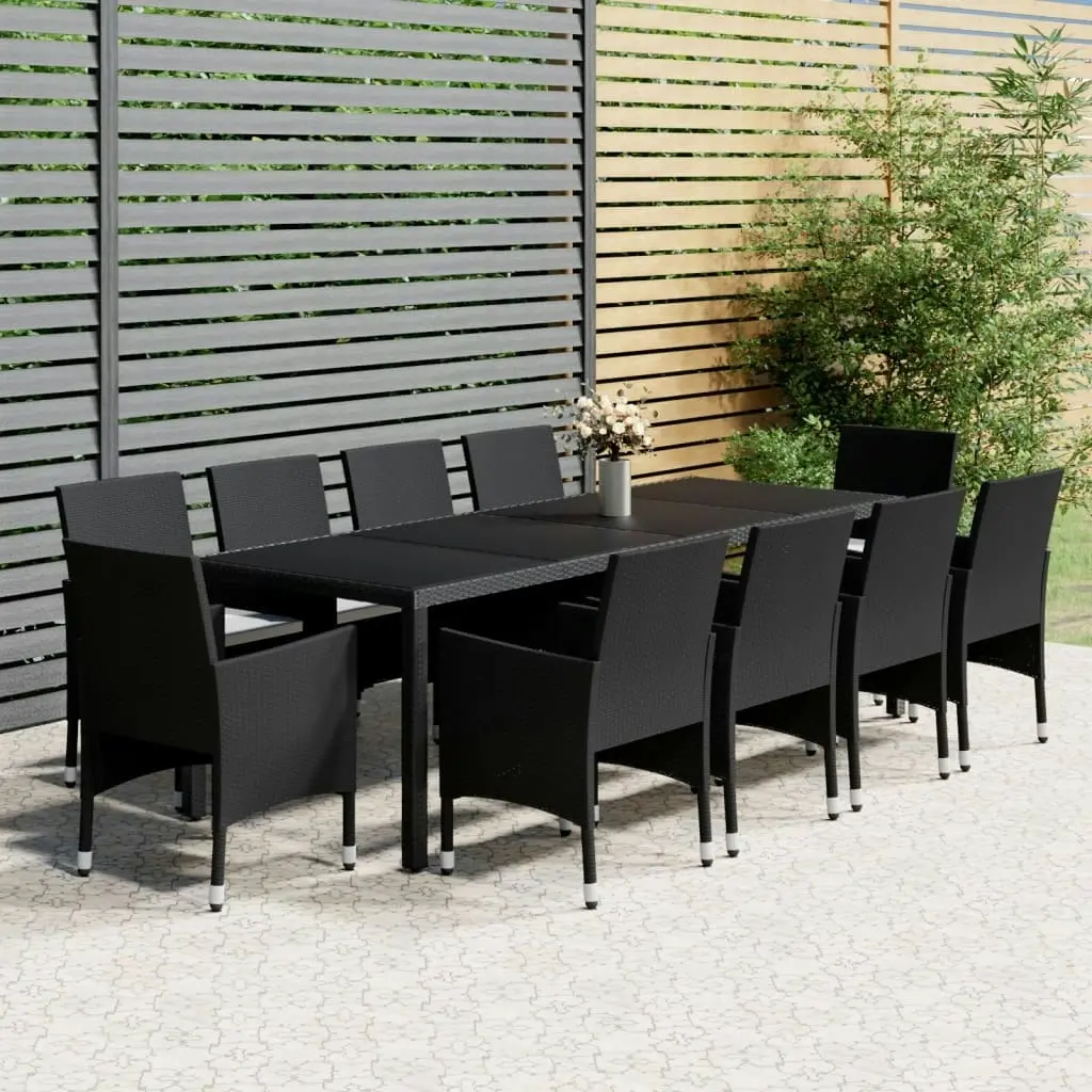 11 Piece Garden Dining Set Poly Rattan Black 3058572