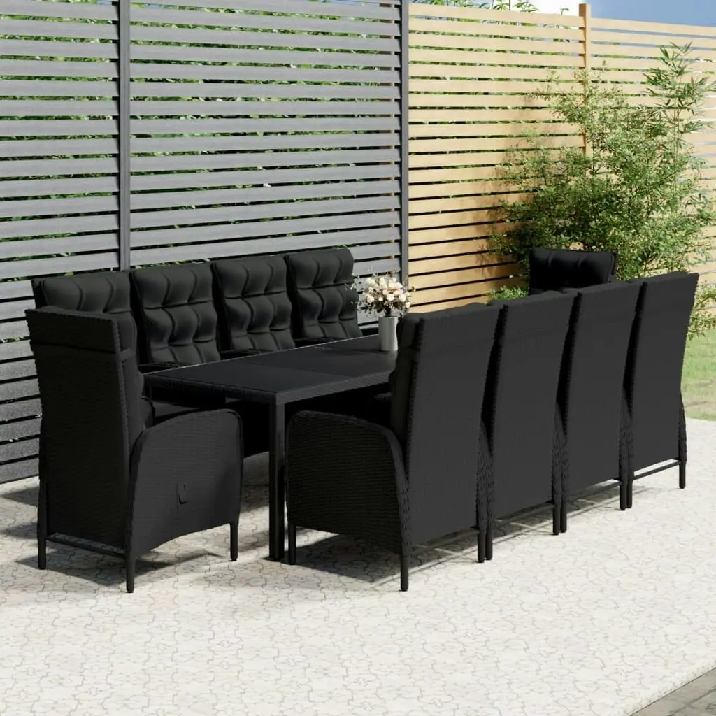 11 Piece Garden Dining Set Poly Rattan Black 3058560