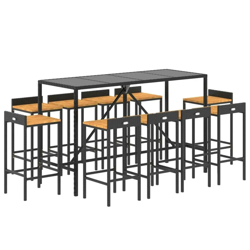 11 Piece Garden Bar Set Black Poly Rattan& Solid Wood Acacia 3187682