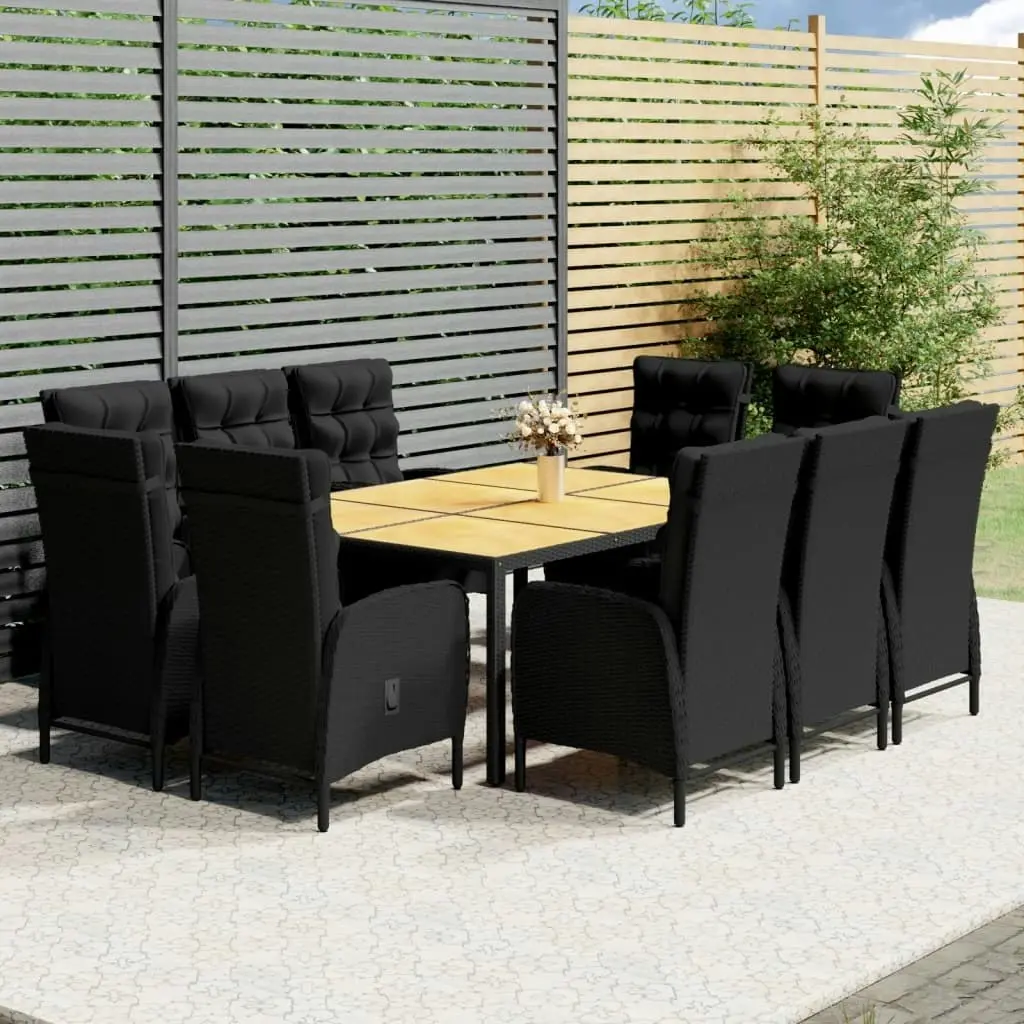 11 Piece Garden Dining Set Poly Rattan Black 3058557