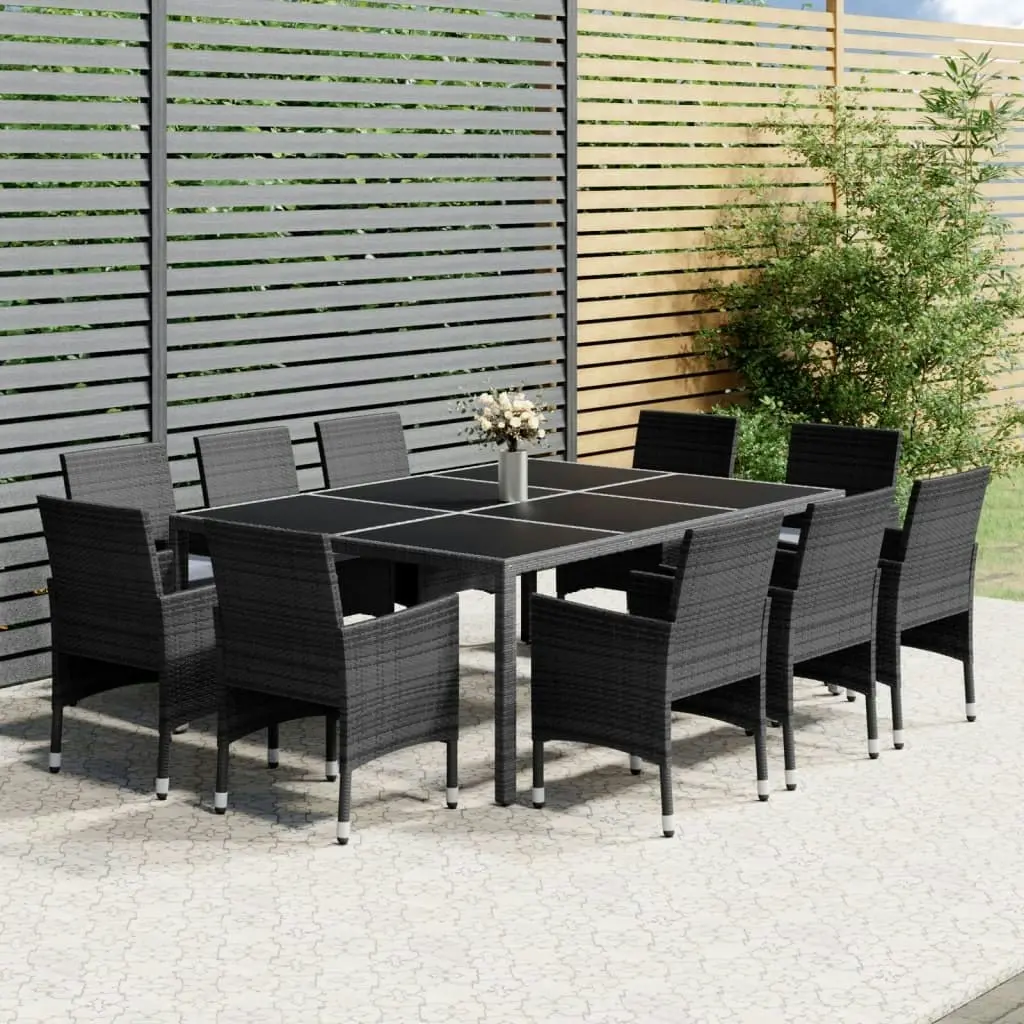 11 Piece Garden Dining Set Poly Rattan Grey 3058563