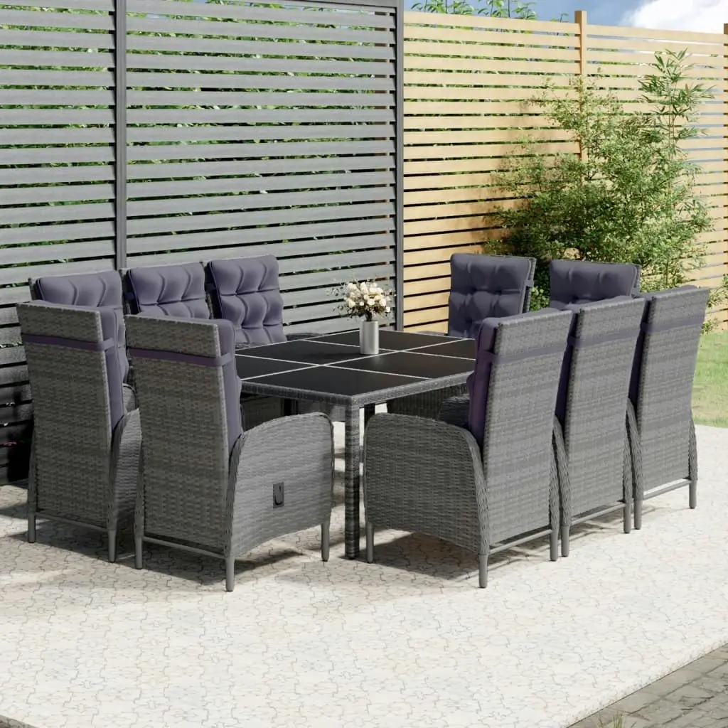 11 Piece Garden Dining Set Poly Rattan Grey 3058554