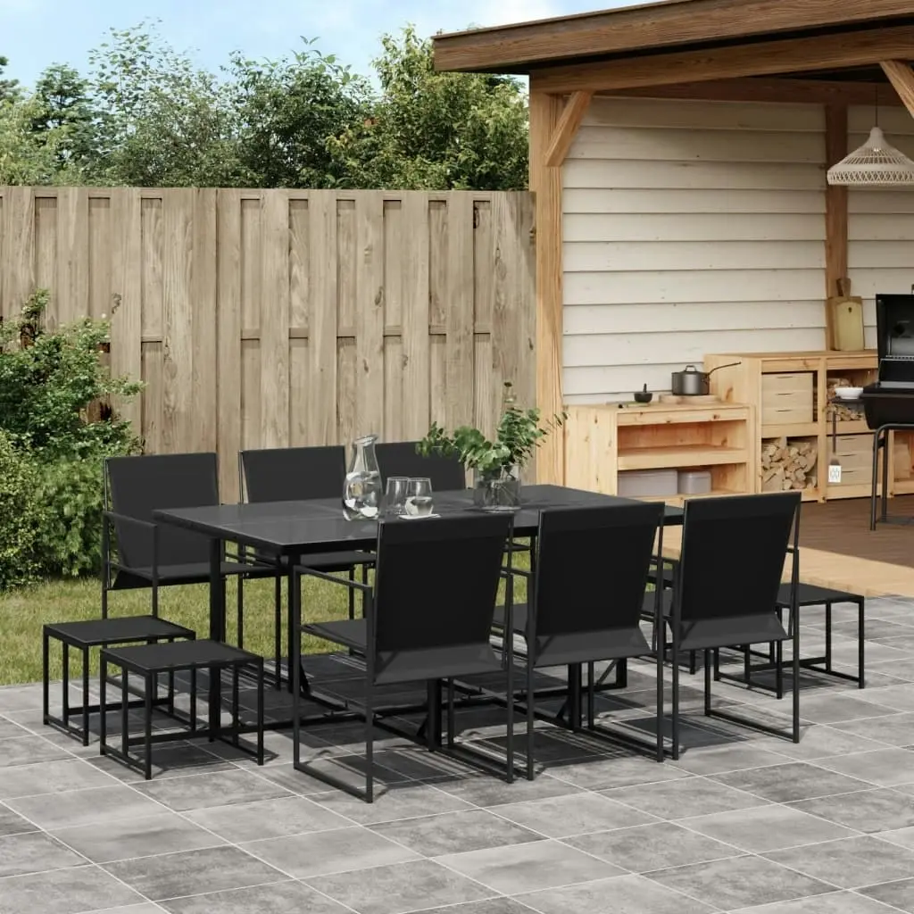 11 Piece Garden Dining Set Black Textilene 3295129