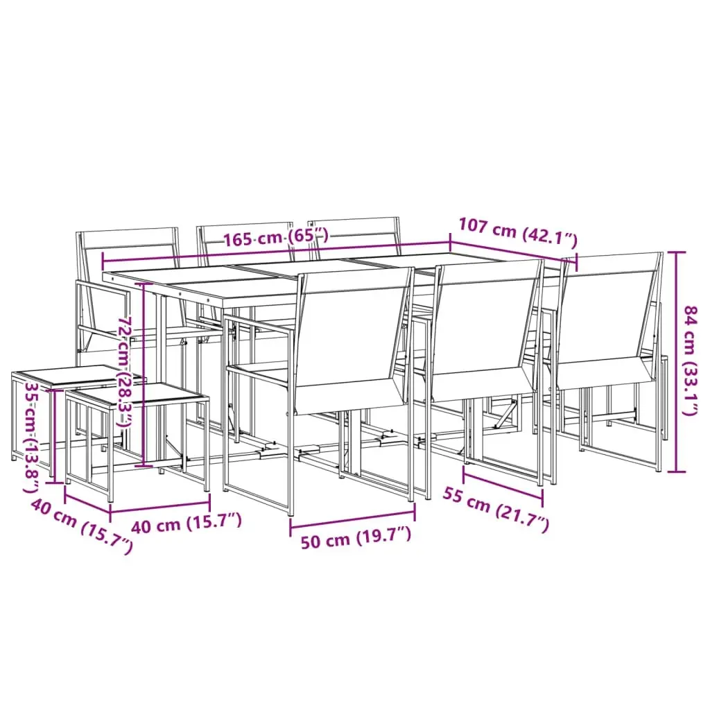 11 Piece Garden Dining Set Black Textilene 3295129