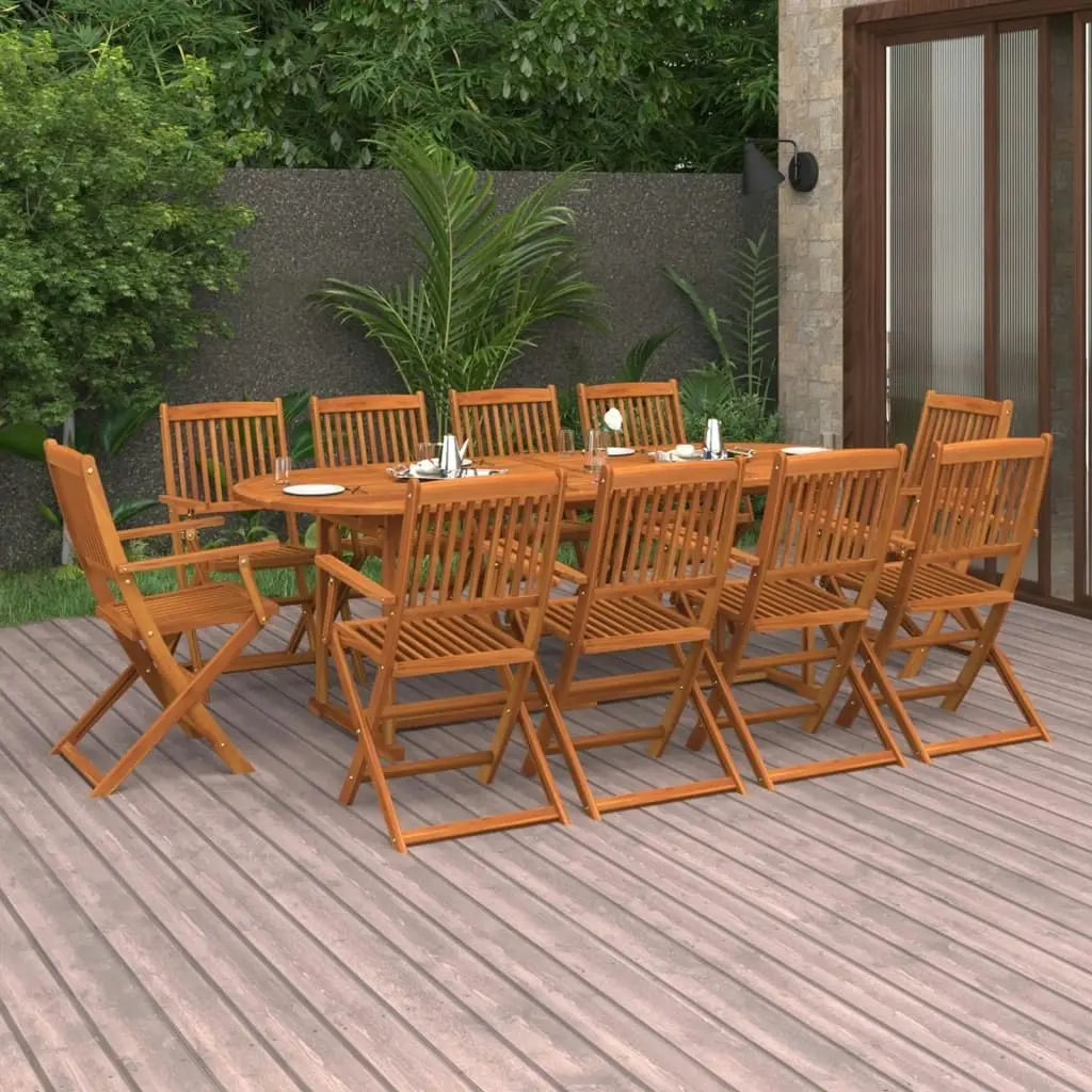 11 Piece Garden Dining Set Solid Wood Acacia 3086975