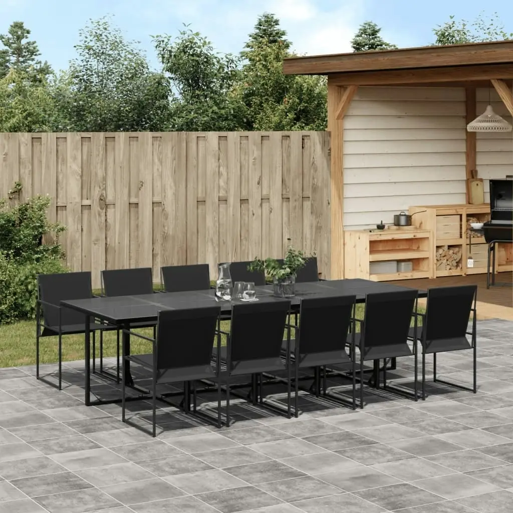 11 Piece Garden Dining Set Black Textilene 3295121