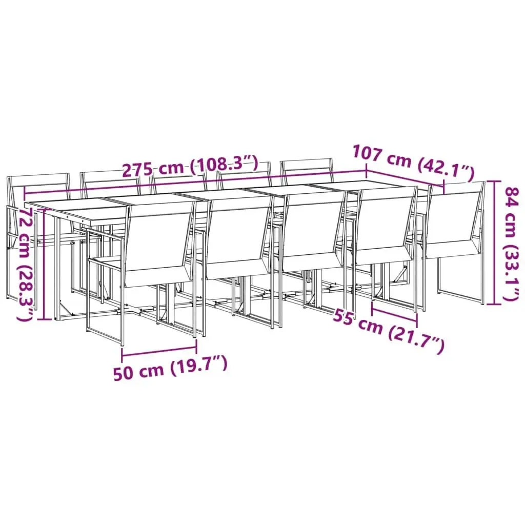 11 Piece Garden Dining Set Black Textilene 3295121