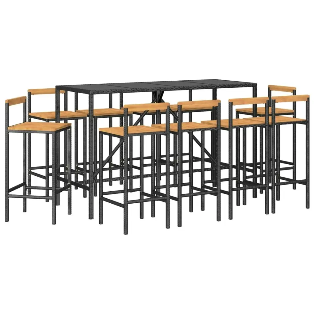 11 Piece Garden Bar Set Black Poly Rattan& Solid Wood Acacia 3187698