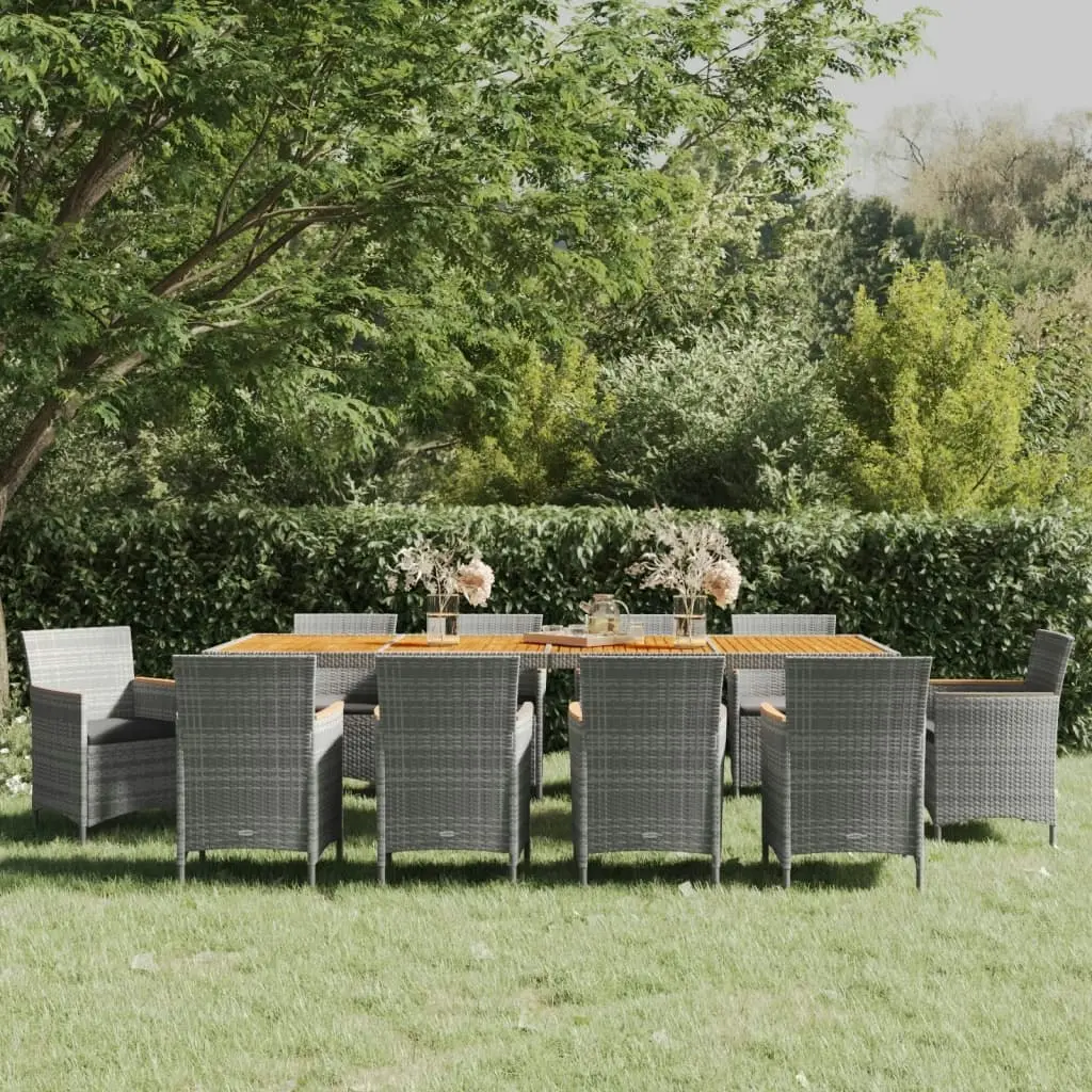 11 Piece Garden Dining Set Grey Poly Rattan 316147